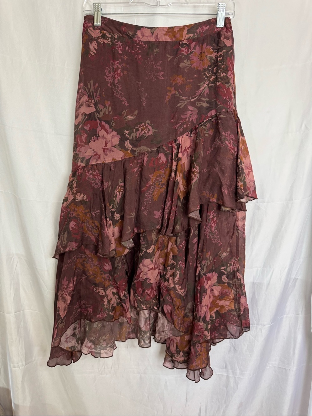 Sundance Plum Floral Ruffle Skirt Size SP